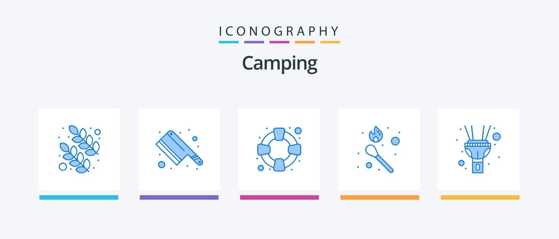 Camping Blue 5 Icon Pack Including . torch. support. light. stick fire. Creative Icons Design vector