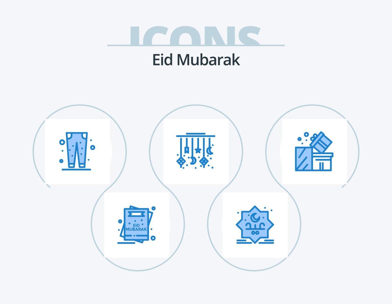Eid Mubarak Blue Icon Pack 5 Icon Design. cresent. moon. stamp. eid. eid vector