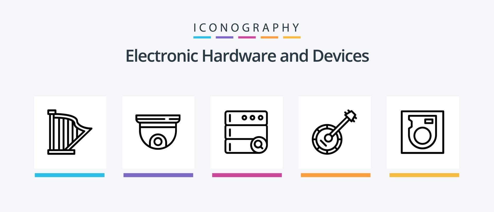 Devices Line 5 Icon Pack Including search. sound. connection. music. harp. Creative Icons Design vector
