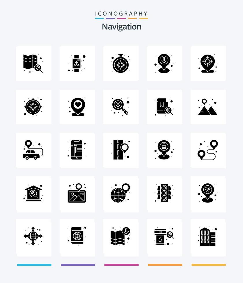 Creative Navigation 25 Glyph Solid Black icon pack  Such As pin. location. watch. gps. map vector