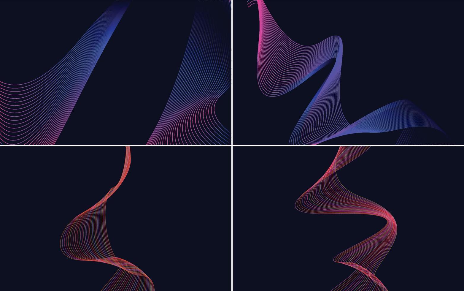 Set of 4 vector backgrounds featuring geometric wave patterns