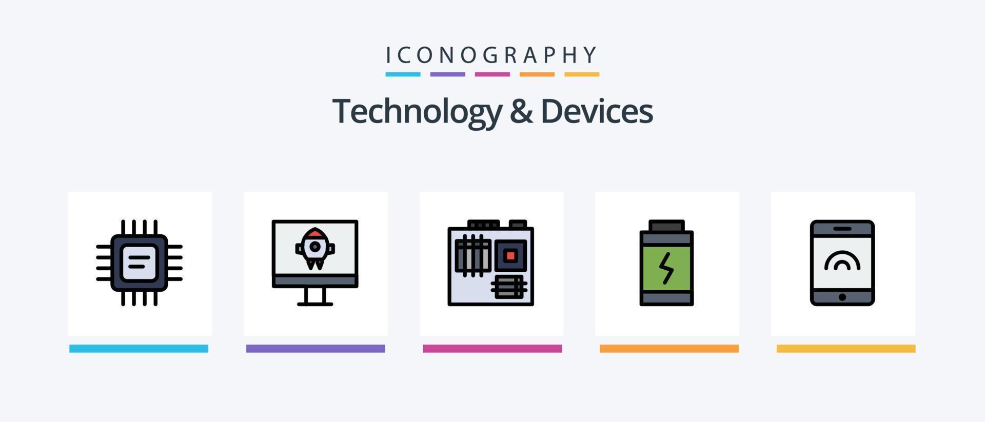 la línea de dispositivos llenó el paquete de 5 íconos que incluye . tocar. móvil. ubicación. diseño de iconos creativos vector