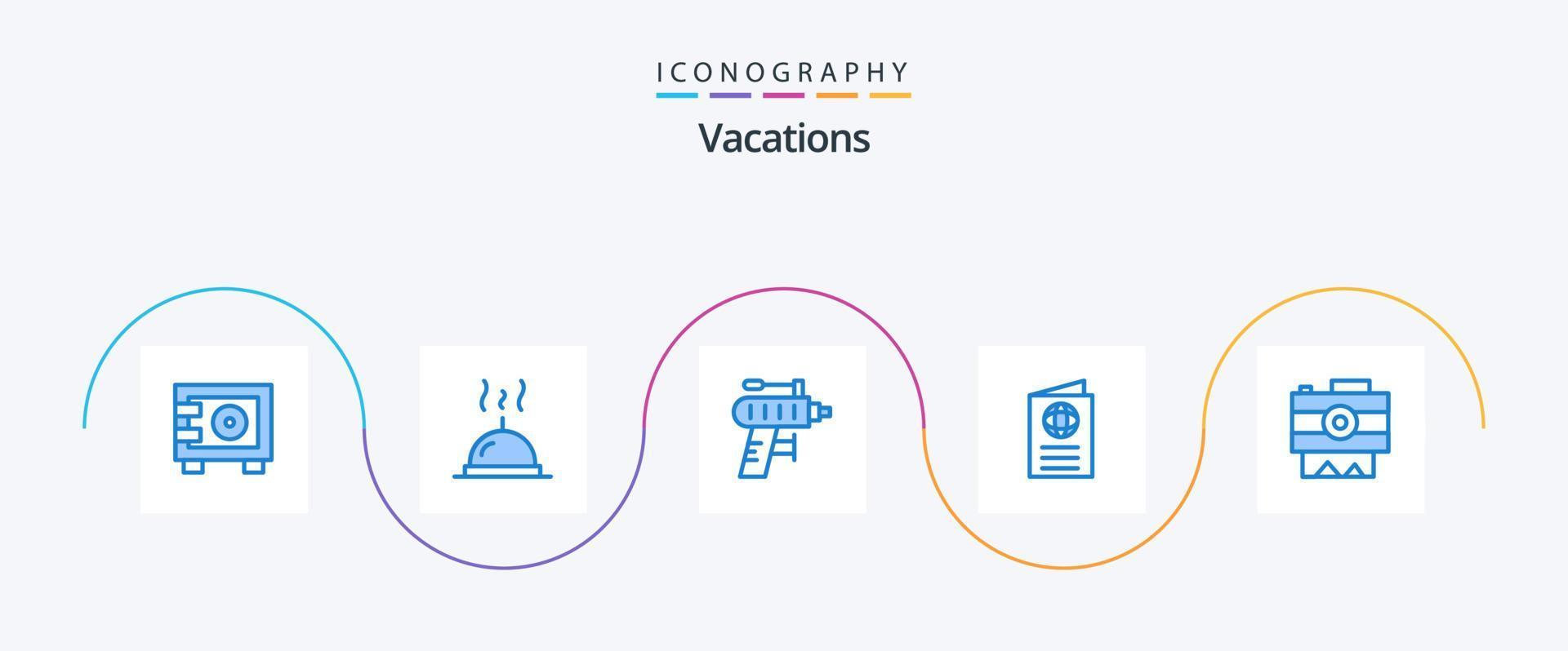 Paquete de 5 iconos de vacaciones azul que incluye fotografía. viajar. perforador. pasaporte. globo vector