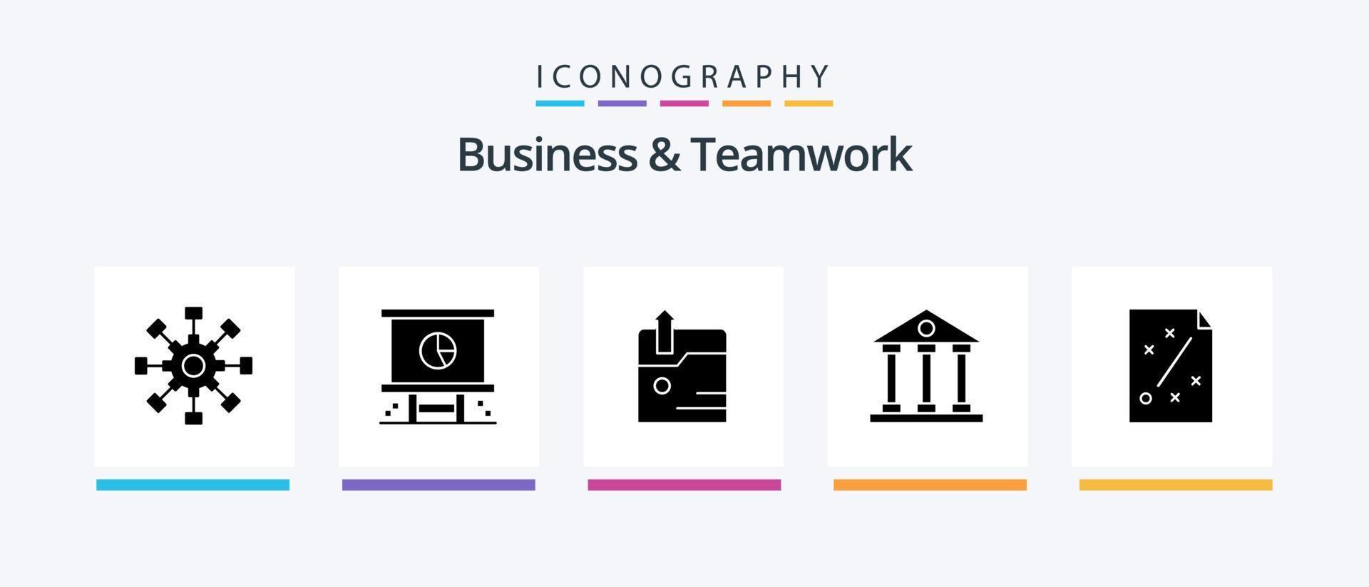 Business And Teamwork Glyph 5 Icon Pack Including finance and business. columns. planning. banking. upload. Creative Icons Design vector