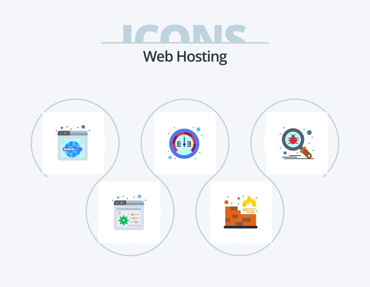 diseño de iconos de paquete de iconos planos de alojamiento web 5. buscar. bicho. web. velocidad. Internet vector