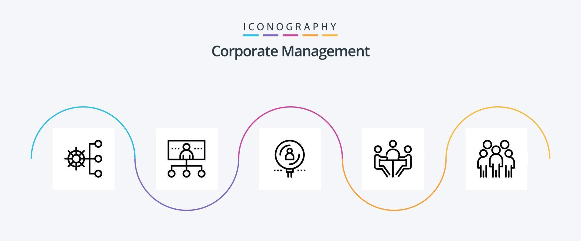 paquete de iconos de la línea de gestión corporativa 5 que incluye conferencia. negocio. gestión. reclutamiento. lupa vector