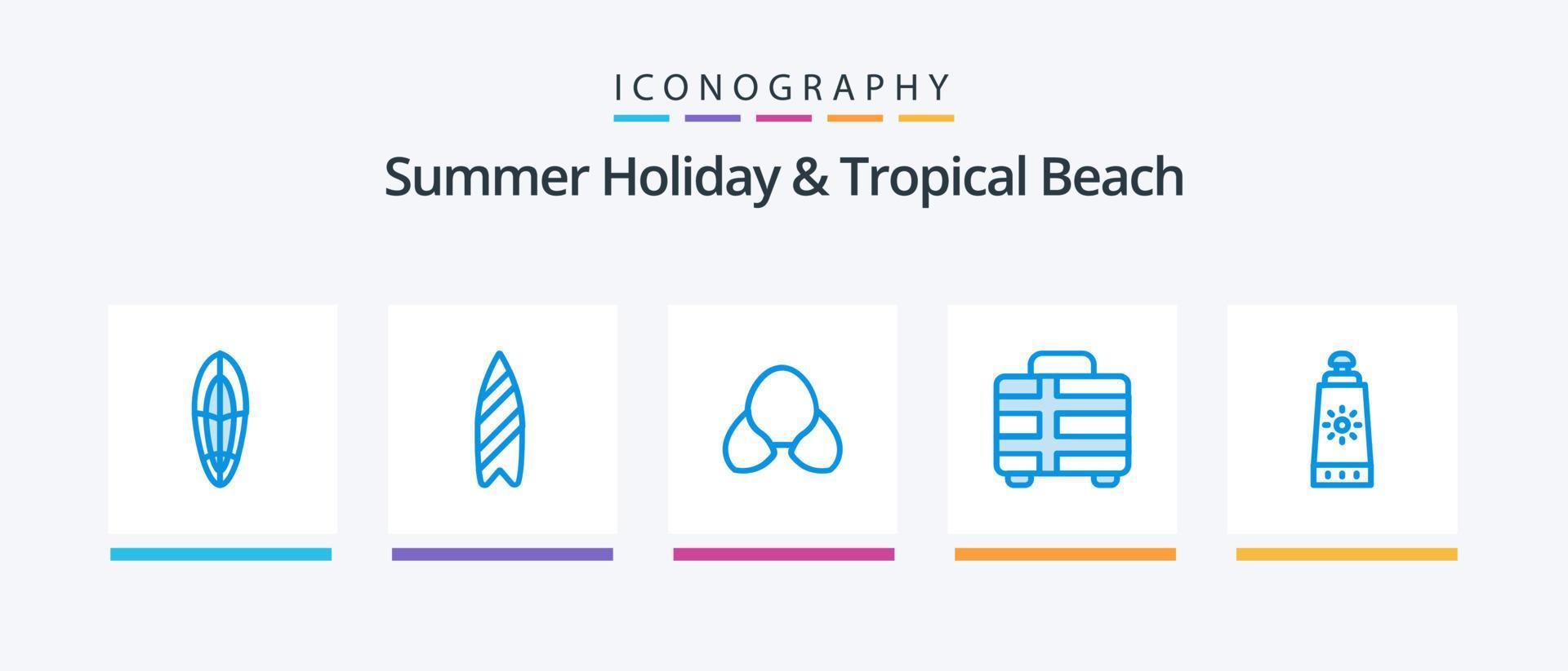paquete de iconos de playa azul 5 que incluye. playa. protector solar playa. diseño de iconos creativos vector