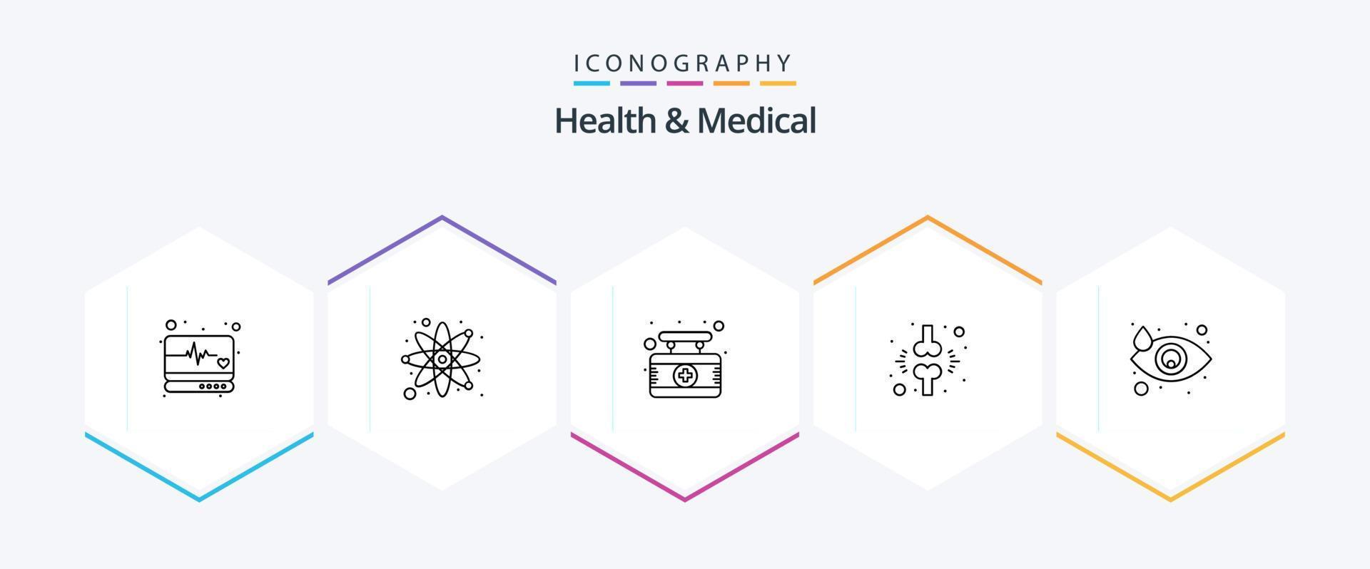 paquete de iconos de 25 líneas de salud y medicina, incluido el llanto. herido. junta. fracción. hueso vector