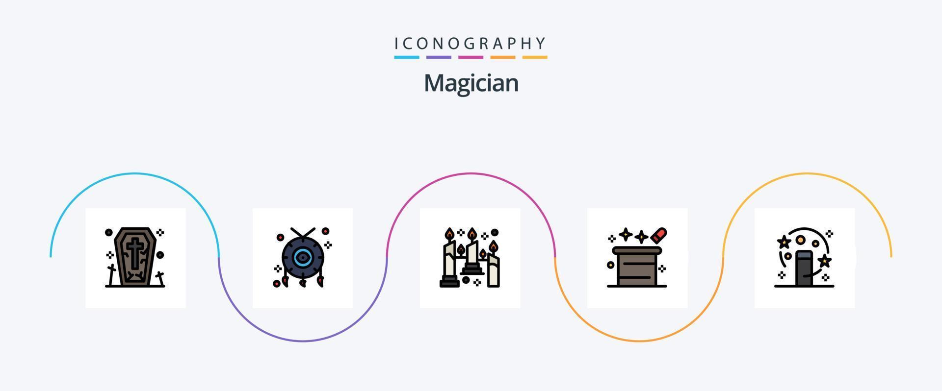 Magician Line Filled Flat 5 Icon Pack Including magic. magician. burning. magical. magic vector