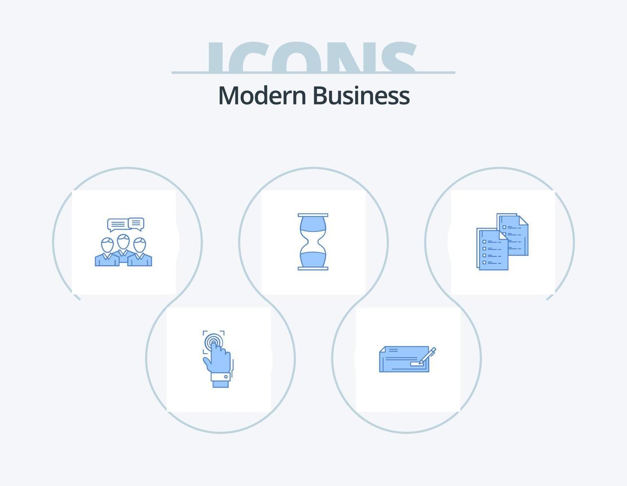 Modern Business Blue Icon Pack 5 Icon Design. online. dialog. bank check. consulting. chat vector