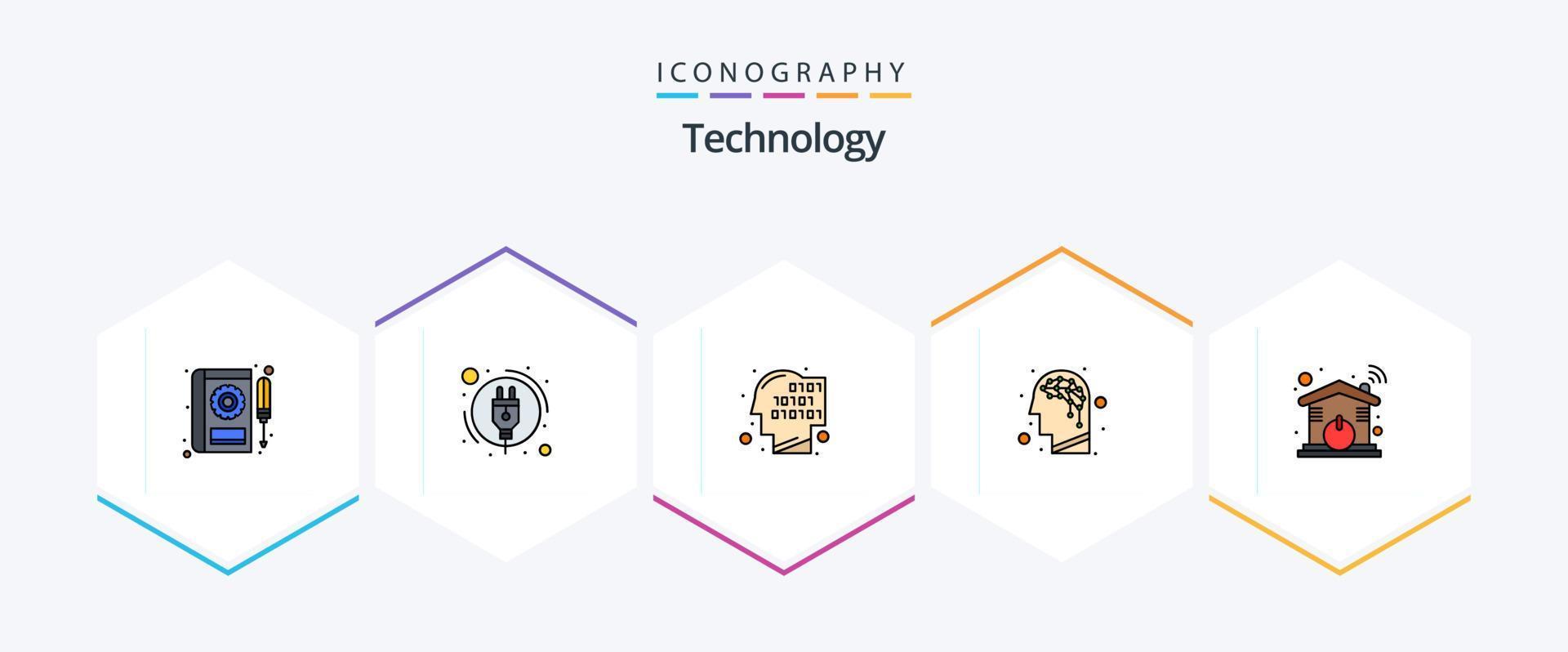 Technology 25 FilledLine icon pack including smart. automation. binary. intelligence. artificial vector