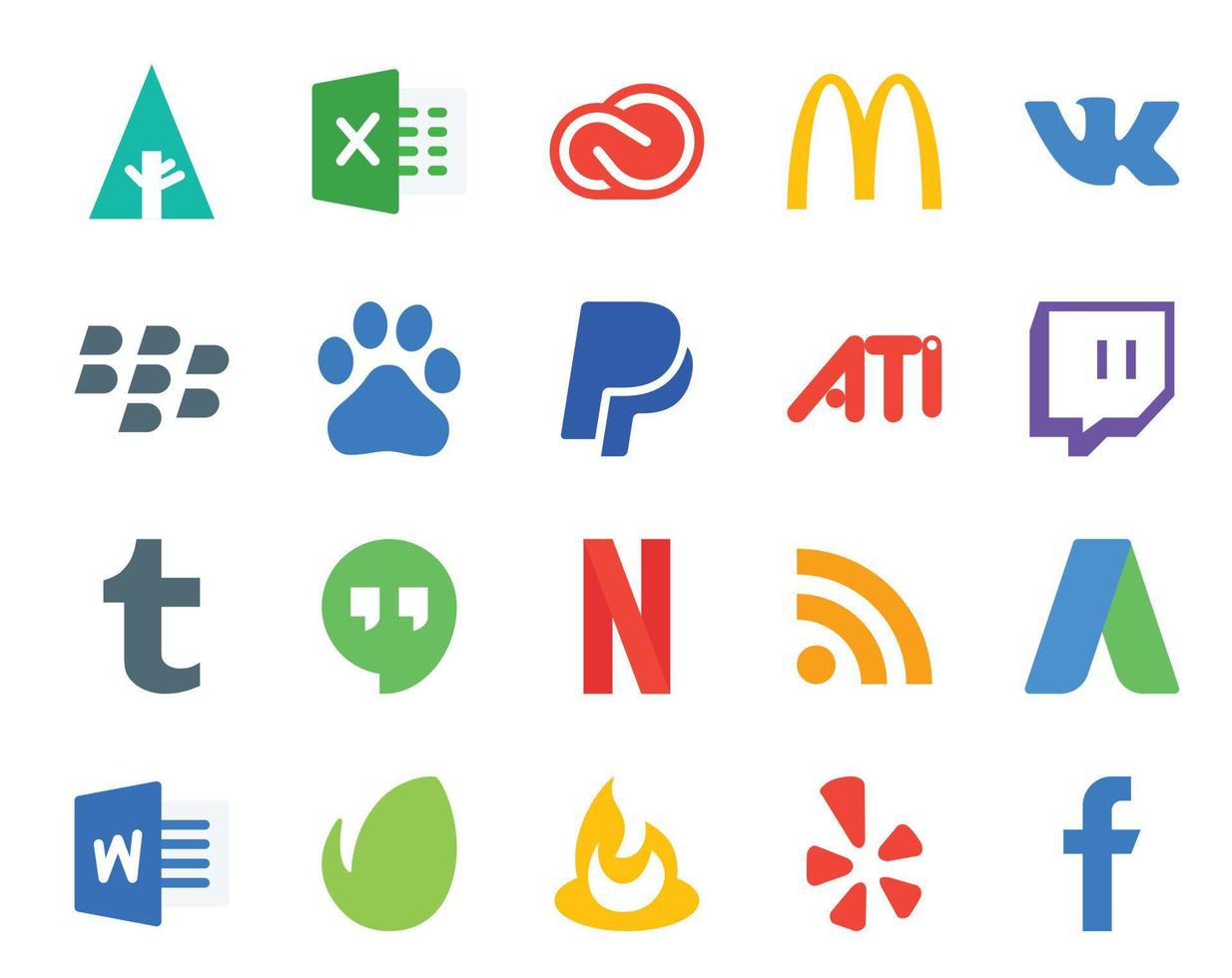 20 Social Media Icon Pack Including word rss baidu netflix tumblr vector