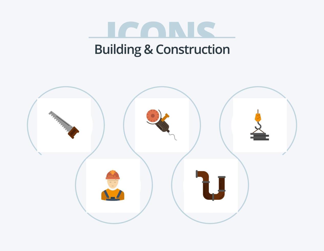 Building And Construction Flat Icon Pack 5 Icon Design. power. saw. tools. tools. bade vector