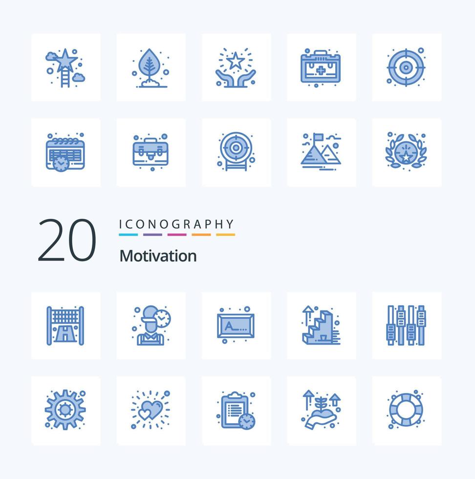 20 Motivation Blue Color icon Pack like motivation equalizer photo editing up vector