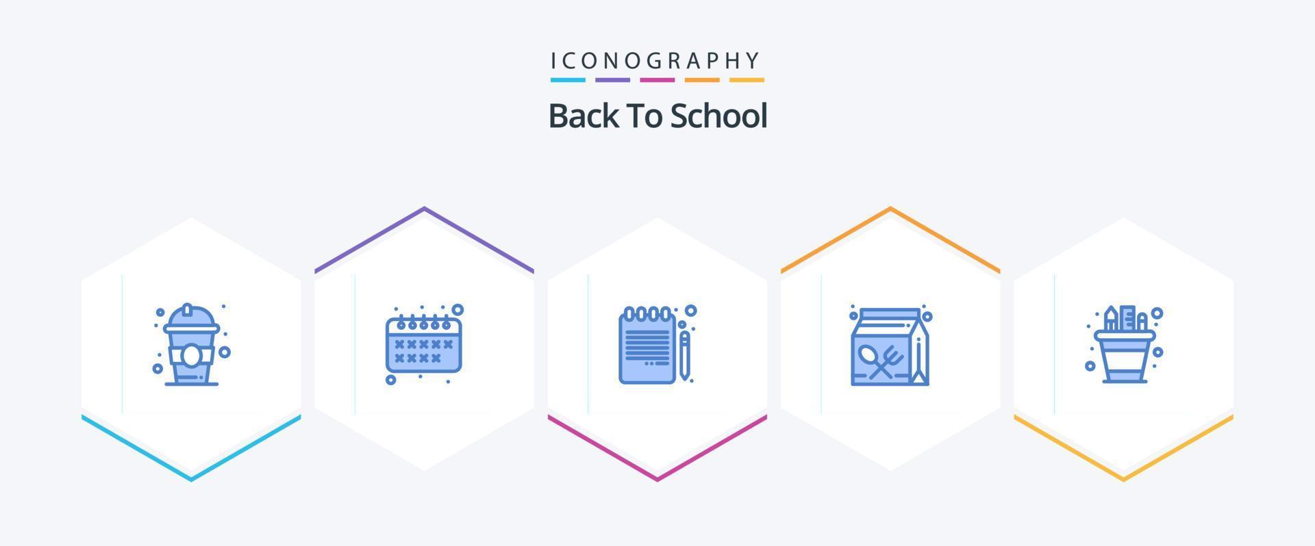 Back To School 25 Blue icon pack including pen. lunch. book pencil. learning. drink vector