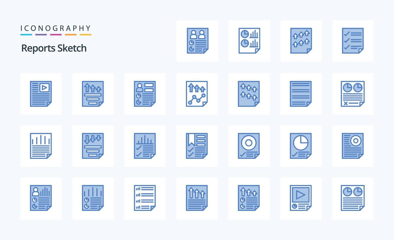 25 Reports Sketch Blue icon pack vector