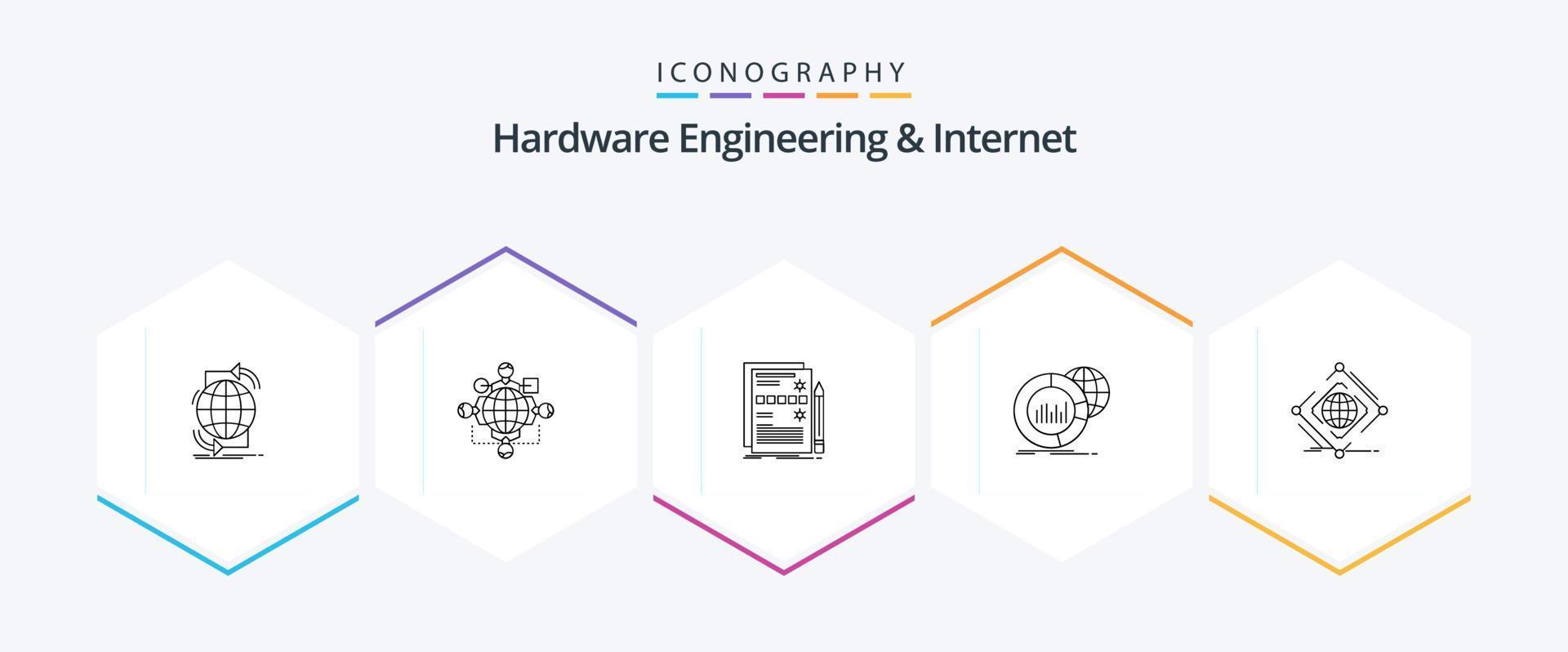 paquete de iconos de 25 líneas de ingeniería de hardware e Internet que incluye datos. grande. operación. sistema. diseño vector