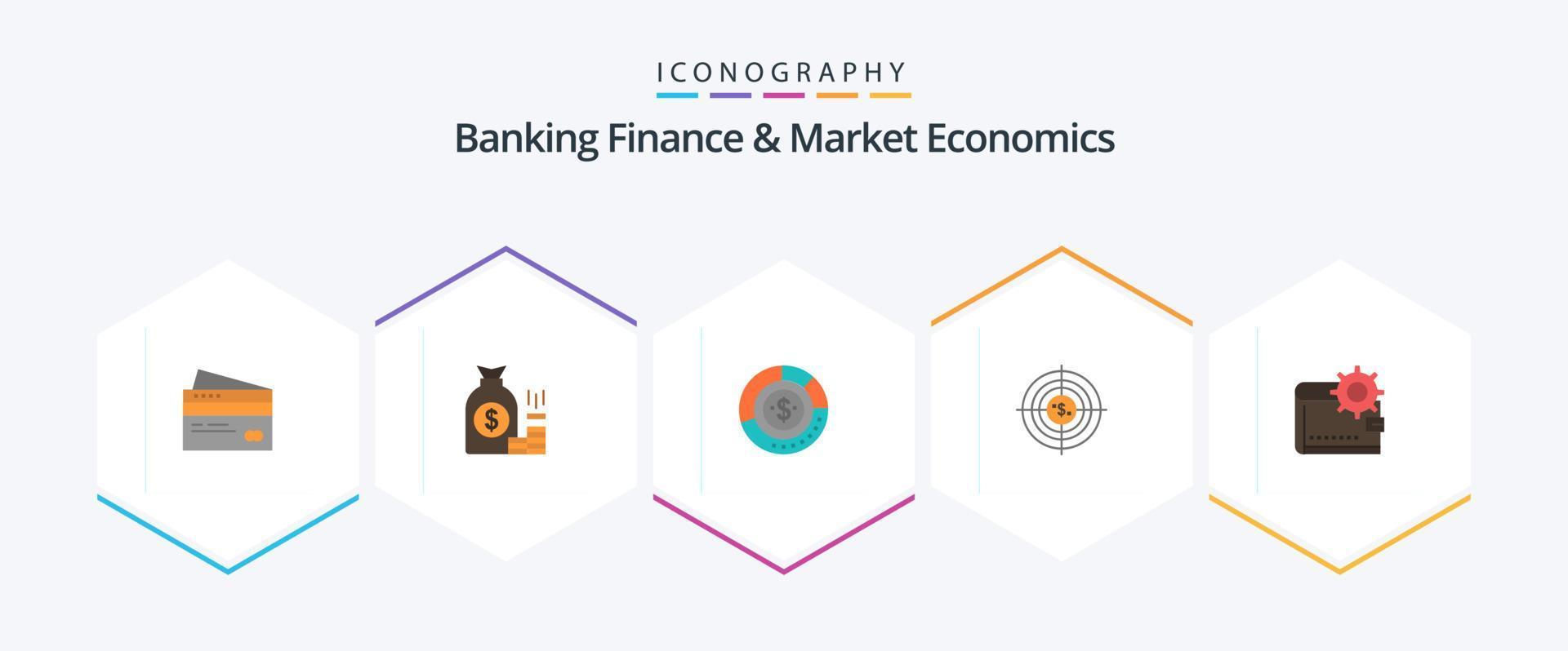 finanzas bancarias y economía de mercado 25 paquete de iconos planos que incluye presupuesto. diagrama. dinero. poder. oro vector