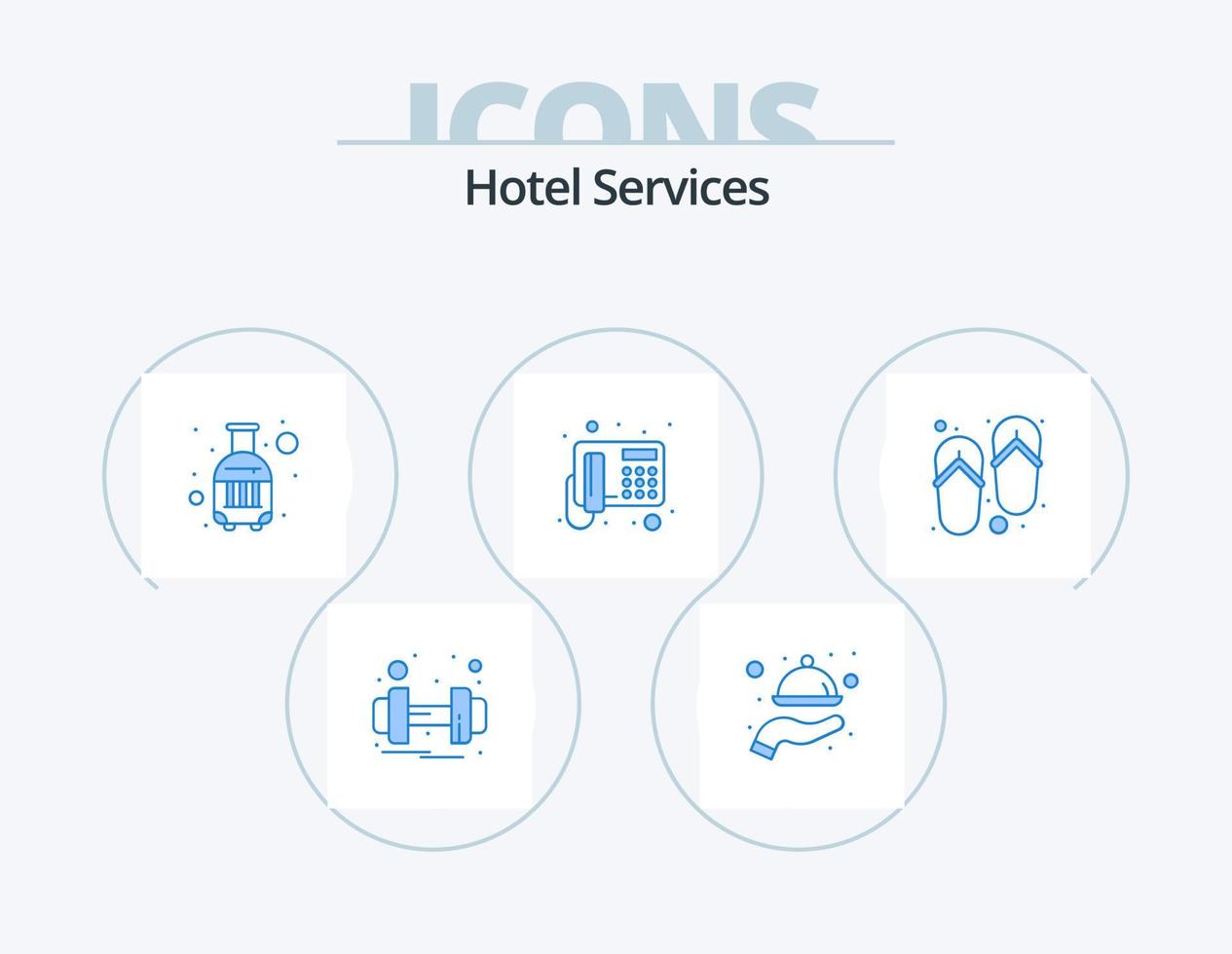 servicios de hotel blue icon pack 5 diseño de iconos. spa. comunicación. bolsa. teléfono. llamar vector