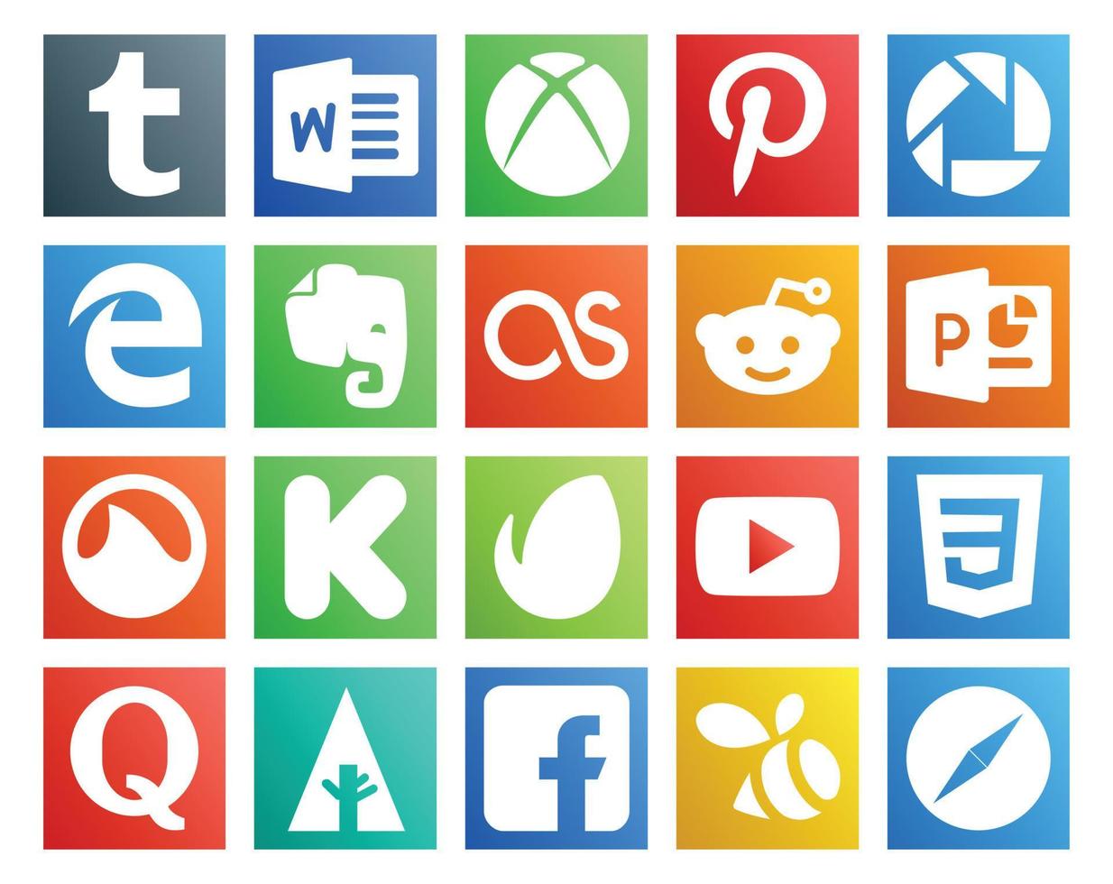 paquete de 20 íconos de redes sociales que incluye pregunta css reddit video envato vector