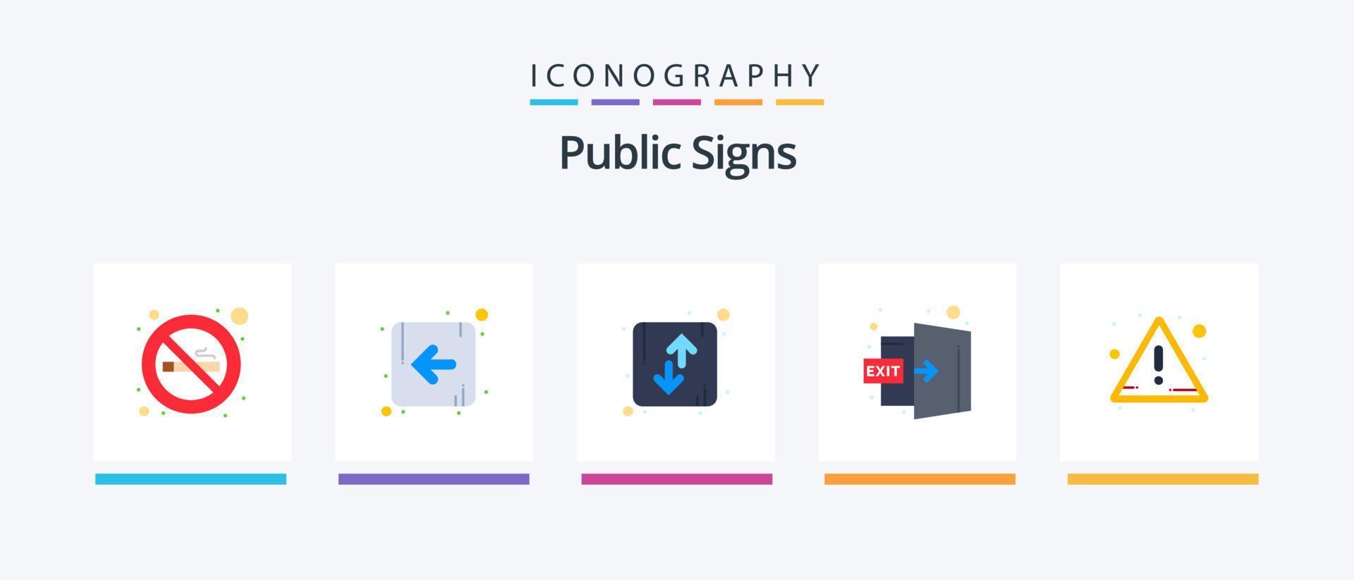 Public Signs Flat 5 Icon Pack Including warning. alert. down. out. exit. Creative Icons Design vector