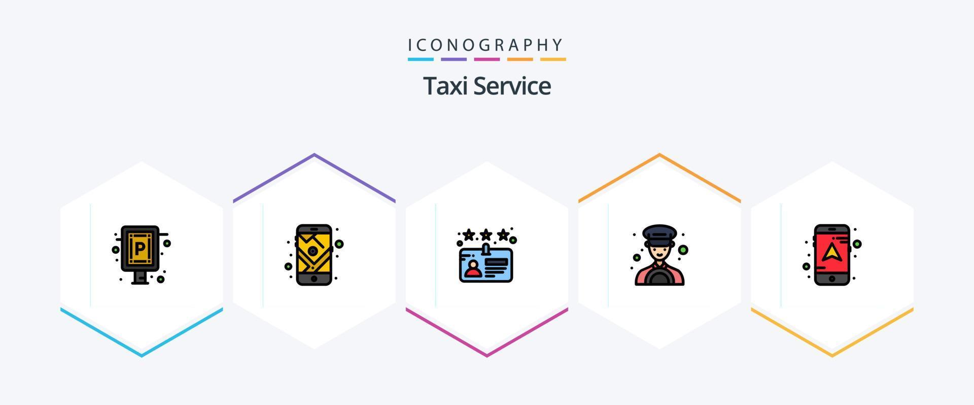 servicio de taxi paquete de iconos de 25 líneas completas que incluye . móvil. tarjeta. mapa. conductor vector