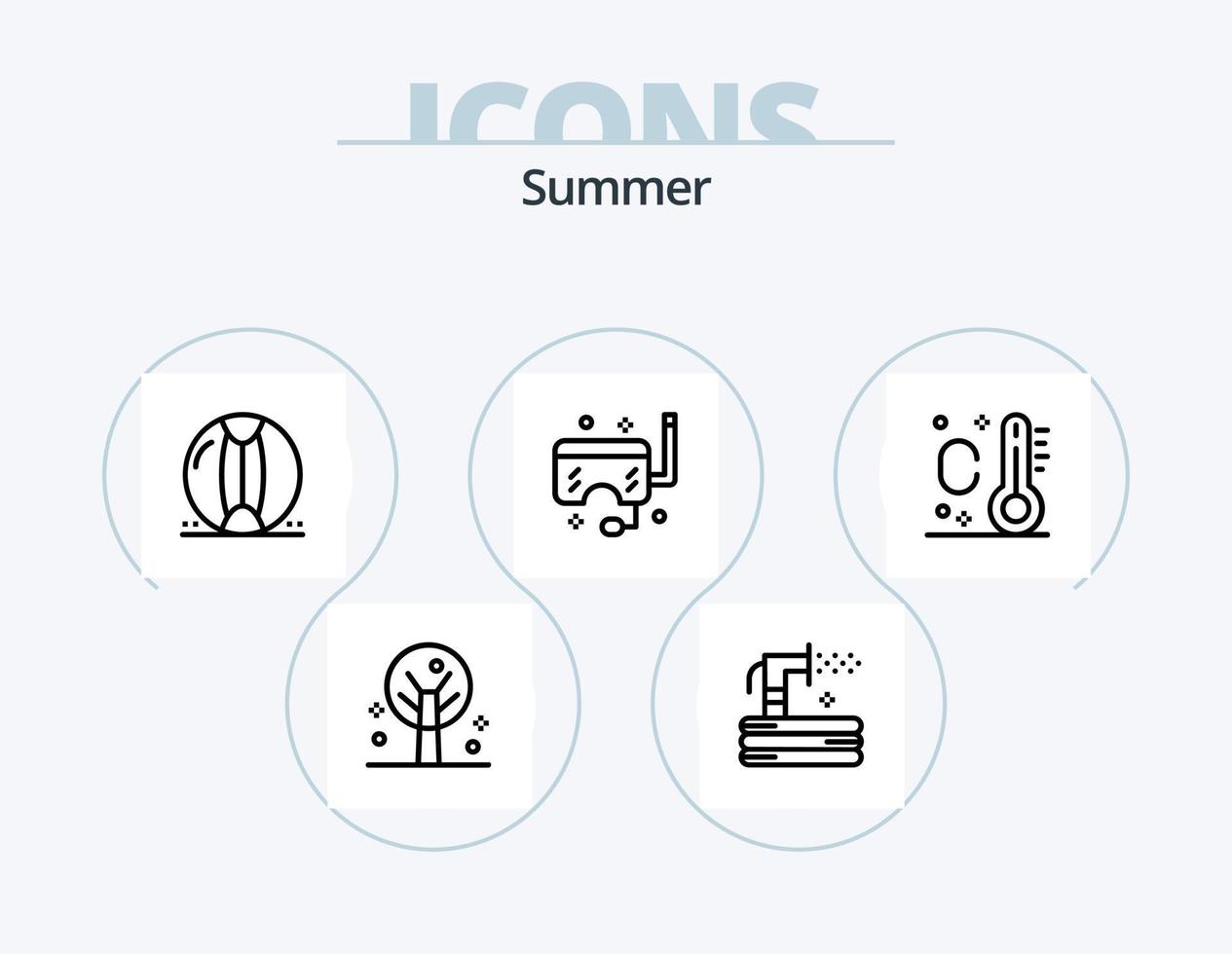 Summer Line Icon Pack 5 Icon Design. snorkel. ocean. dessert. mask. summer vector