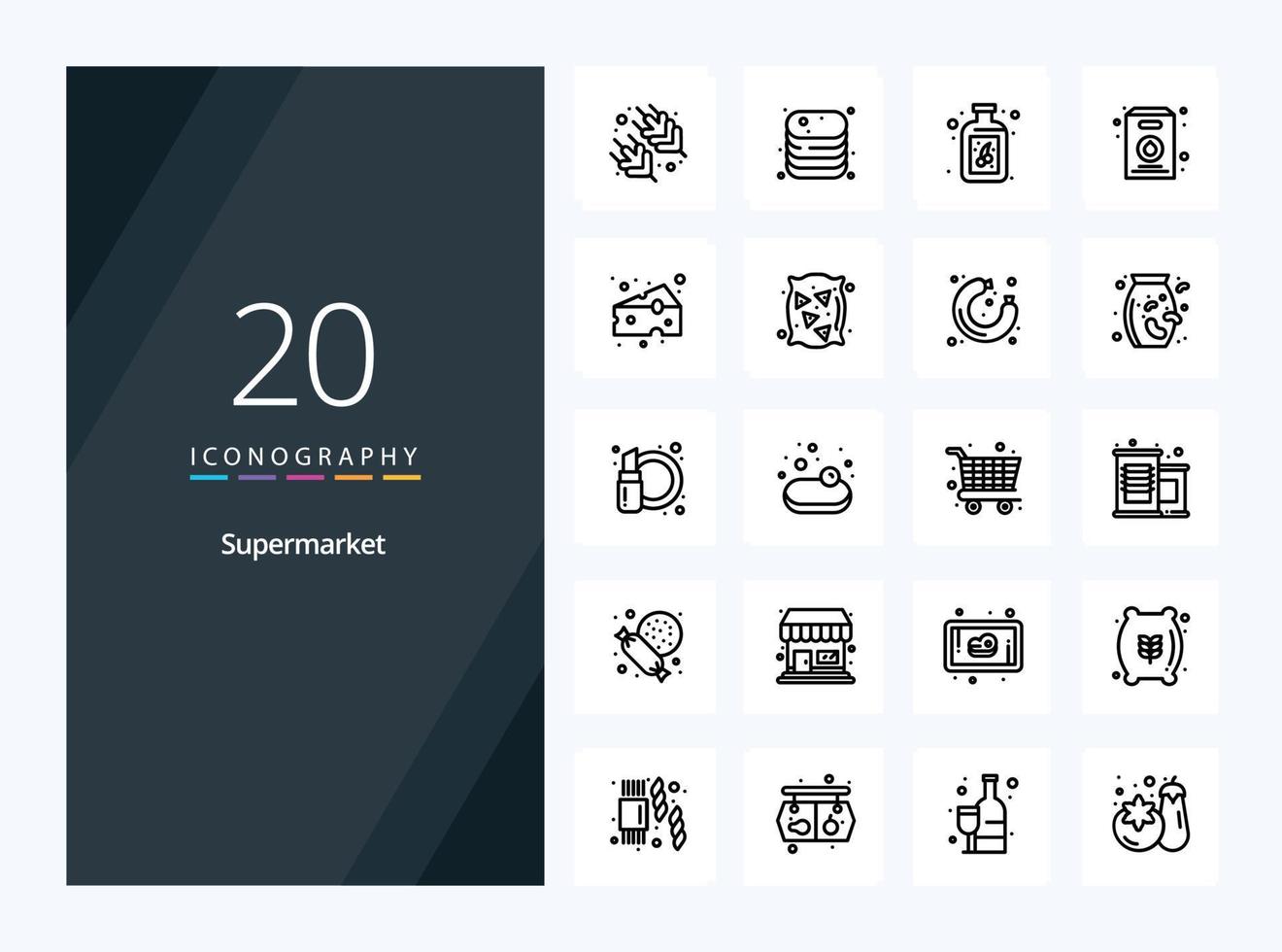 20 Supermarket Outline icon for presentation vector