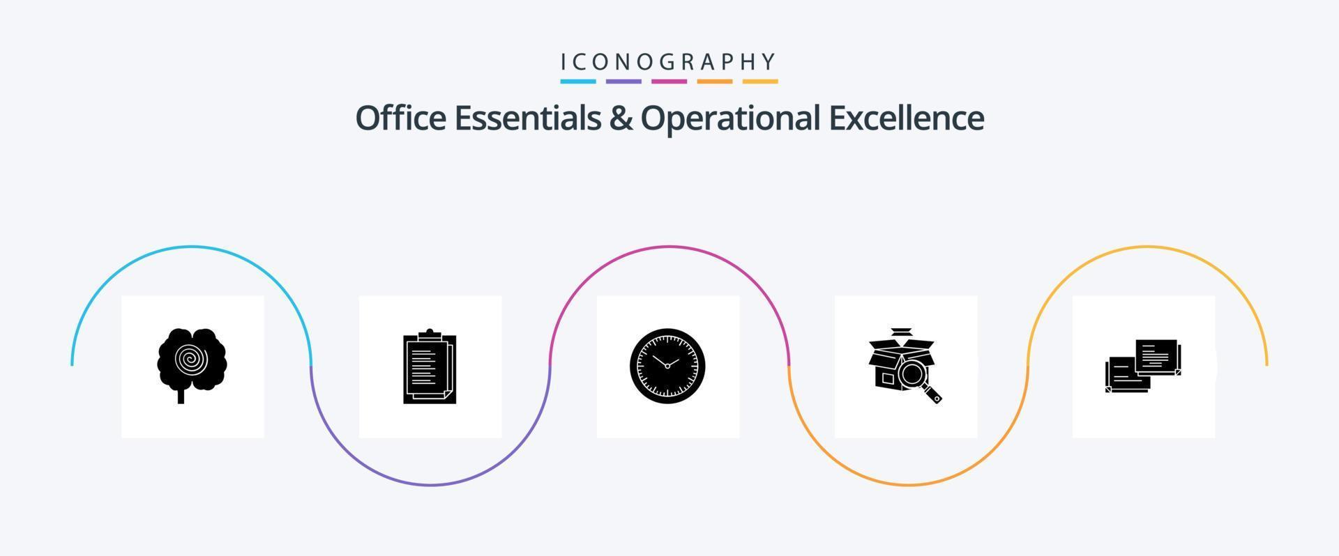 paquete de iconos de glifo 5 de elementos esenciales de oficina y excelencia operativa que incluye burbuja. e compras. tiempo. búsqueda en línea caja vector
