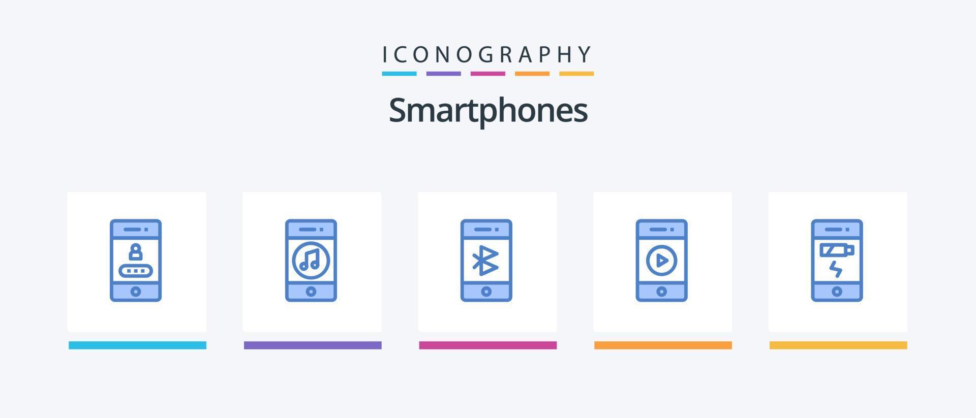 paquete de iconos azules 5 de teléfonos inteligentes que incluye altavoz. música. social. audio. móvil. diseño de iconos creativos vector