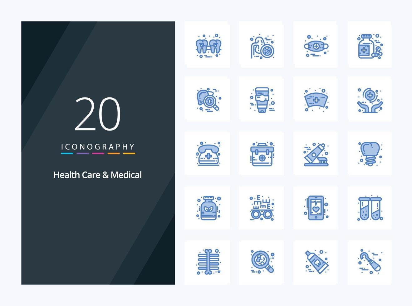 20 icono de color azul médico y de atención médica para la presentación vector