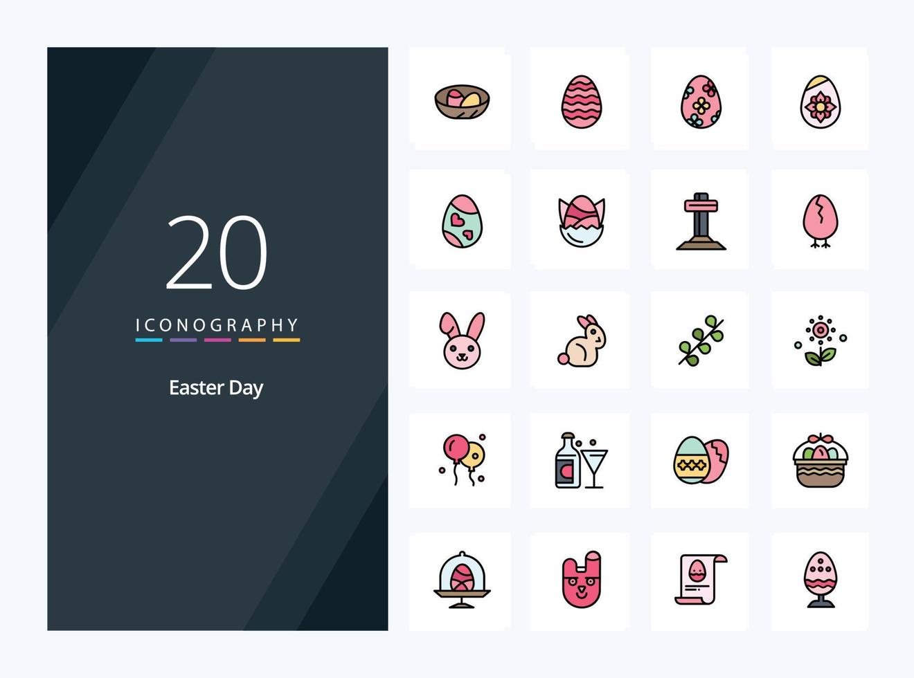 20 Easter line Filled icon for presentation vector