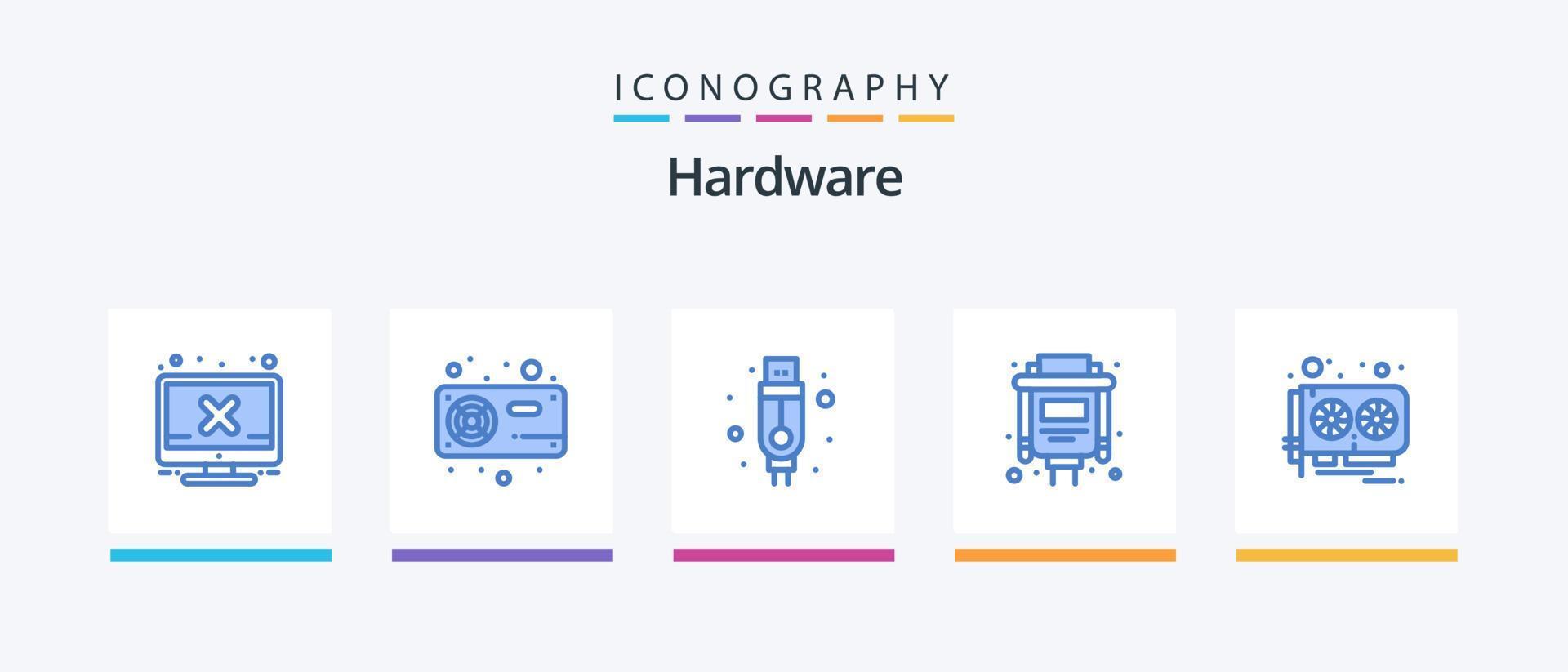 paquete de iconos de hardware azul 5 que incluye video. tarjeta. vga. vga. cable. diseño de iconos creativos vector