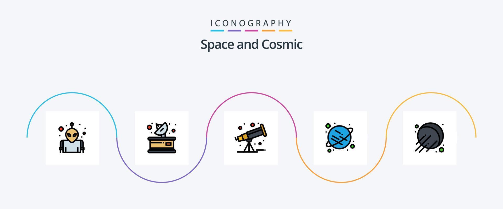 paquete de iconos planos llenos de línea espacial 5 que incluye. sputnik. espacio. espacio. espacio vector