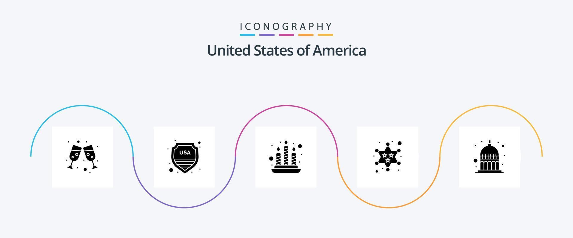 paquete de iconos de glifo 5 de EE. UU. que incluye EE. UU. Indianápolis. fuego. Indiana. policía vector