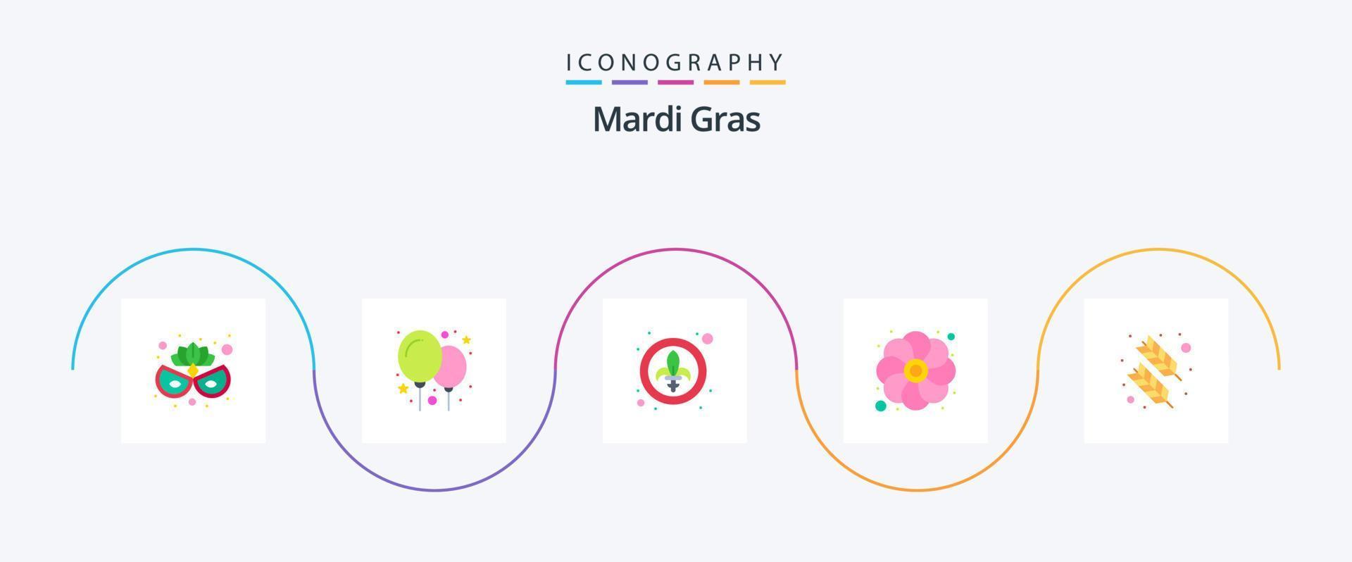 Mardi Gras Flat 5 Icon Pack Including quinn feather. calligraphy. fleur. feather. mardi vector