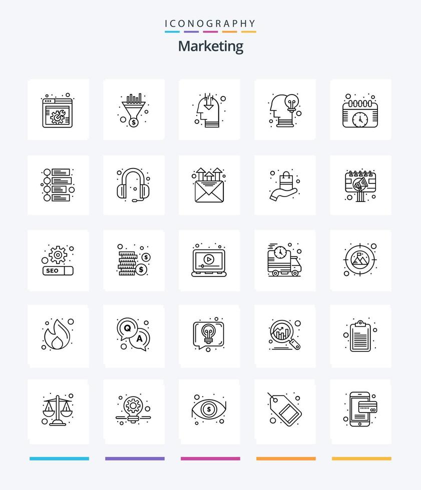 Creative Marketing 25 OutLine icon pack  Such As events. opinion. idea. idea. brain vector