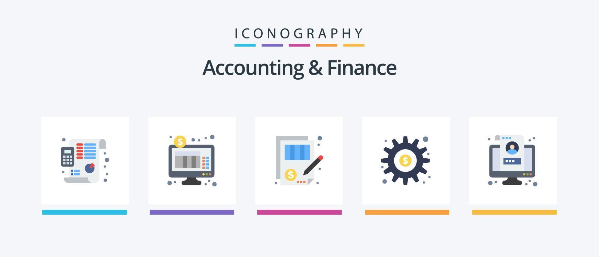 Accounting And Finance Flat 5 Icon Pack Including options. generate. accuracy. gear. money. Creative Icons Design vector