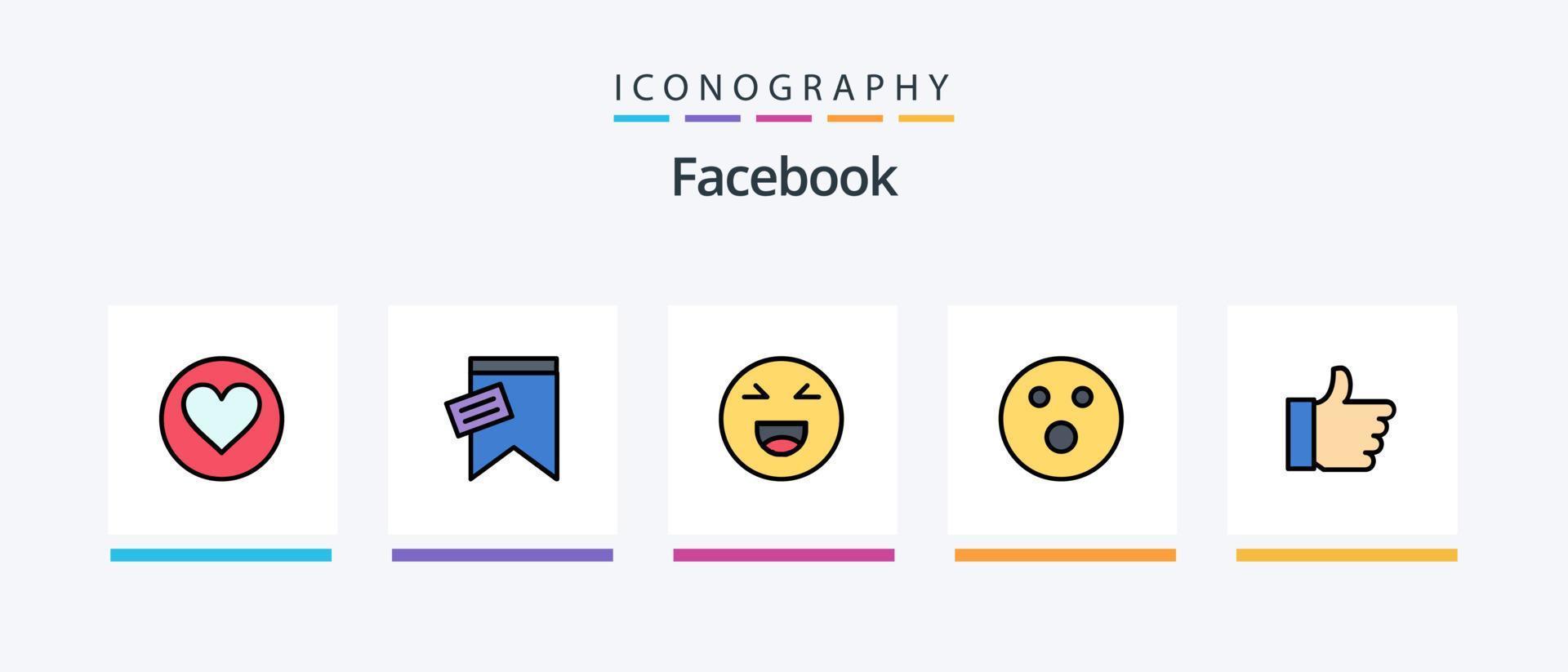 La línea de Facebook llenó el paquete de 5 íconos, incluido Me gusta. fuerza. alerta. charlando charlar. diseño de iconos creativos vector