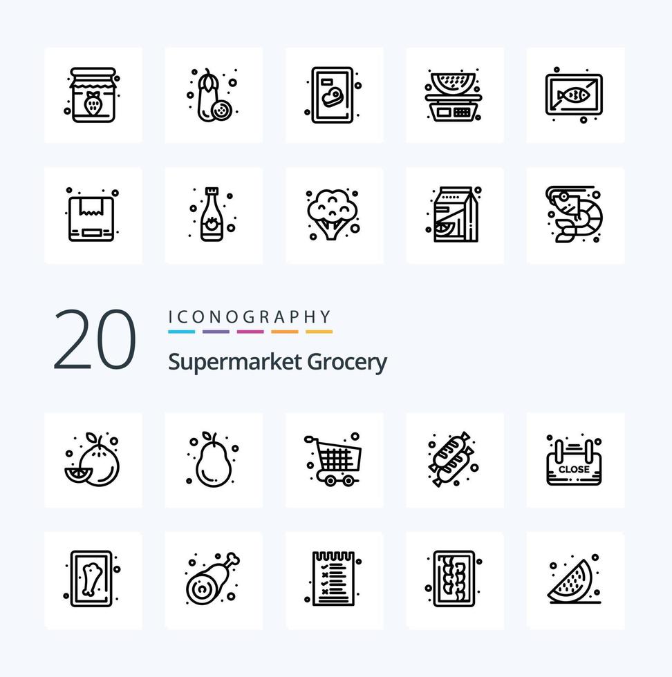 20 Grocery Line icon Pack like board food cart cake checkout vector