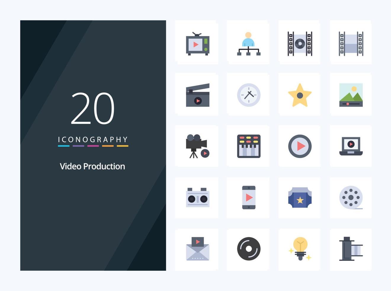 20 Video Production Flat Color icon for presentation vector