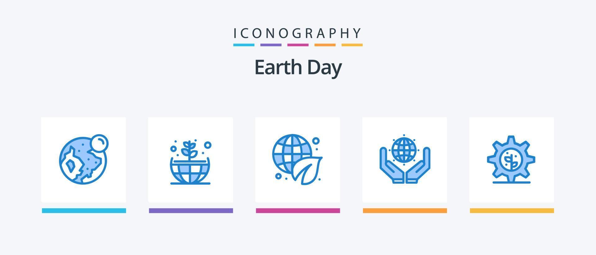 Earth Day Blue 5 Icon Pack Including setting. earth. ecology. earth. protect. Creative Icons Design vector