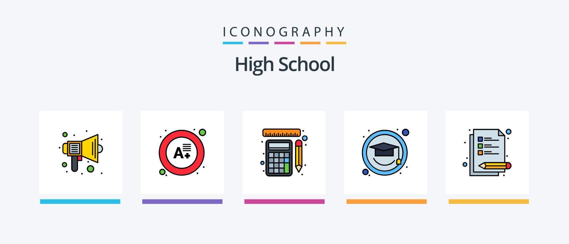 High School Line Filled 5 Icon Pack Including search. paper. highlighter. document. bulb. Creative Icons Design vector