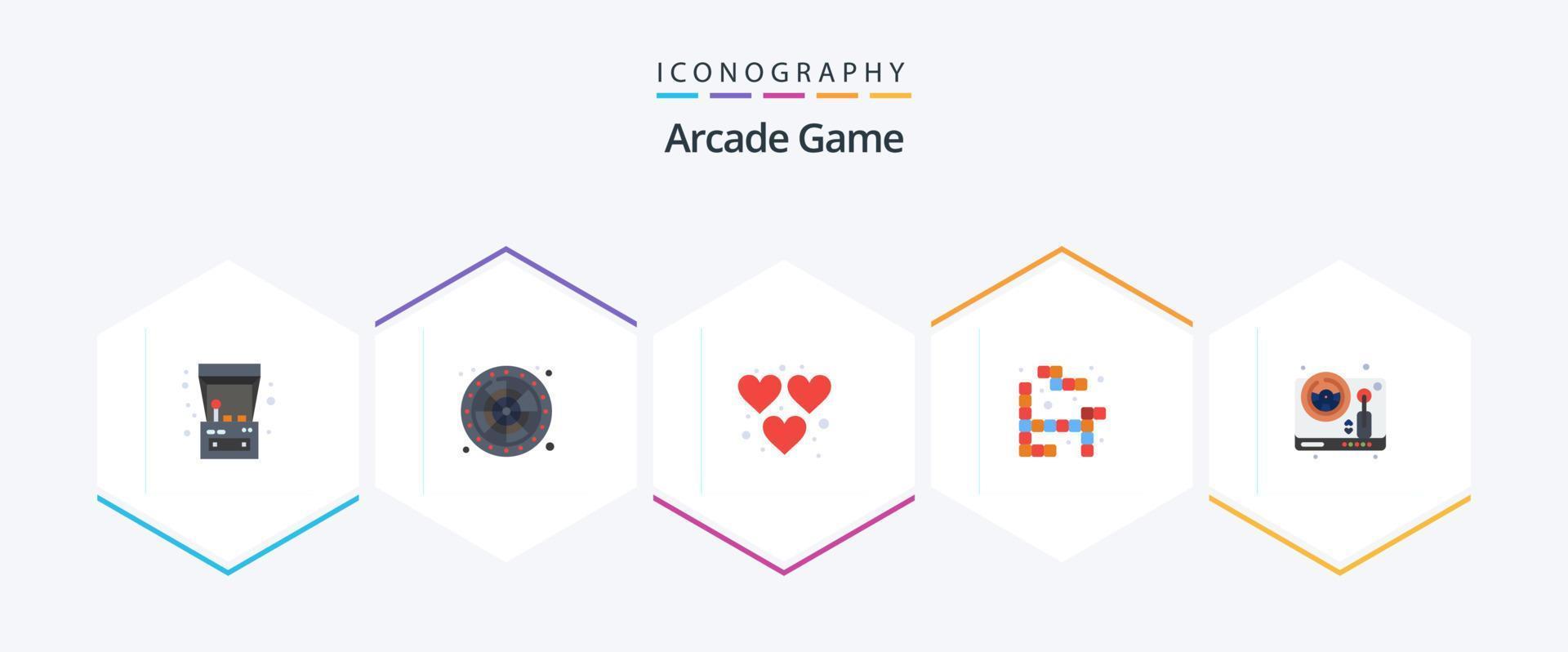 Arcade 25 Flat icon pack including game. steering. heart. play. tetris vector