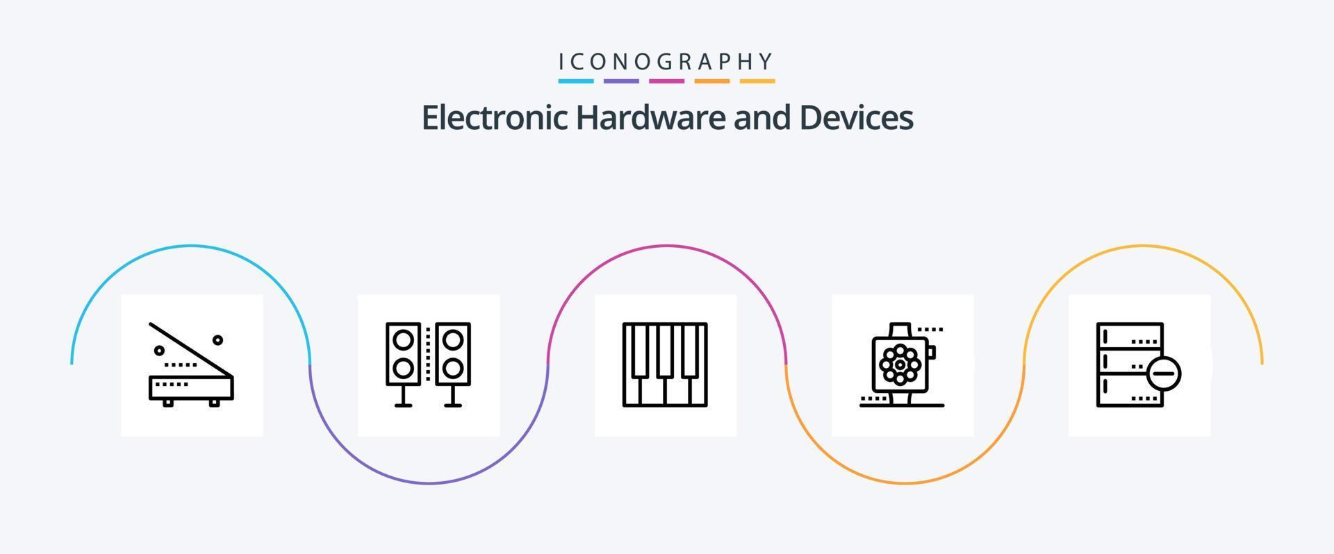 paquete de iconos de la línea 5 de dispositivos que incluye smart. manzana. vocero. sonido. música vector