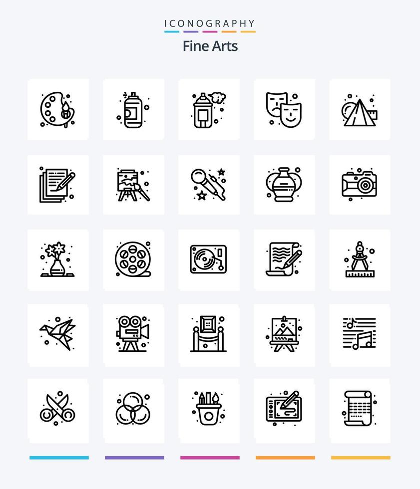 Creative Fine Arts 25 OutLine icon pack  Such As art. cubes. mask. paint. art vector