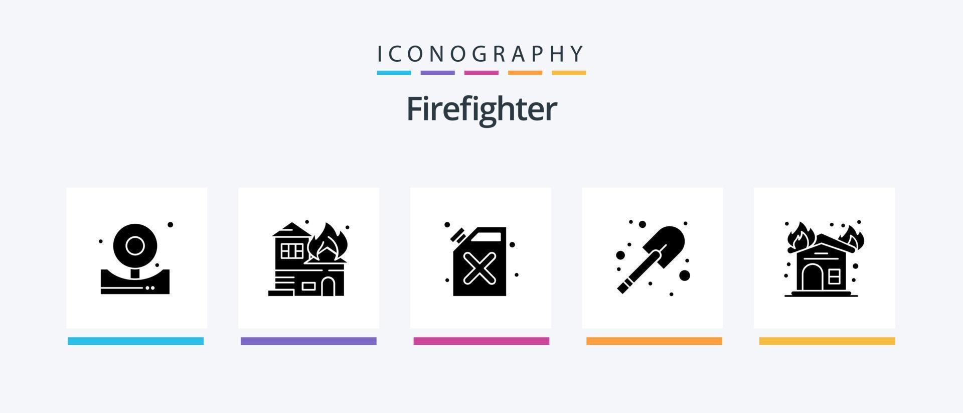Firefighter Glyph 5 Icon Pack Including firehouse. fireplace. barrel. fire. firefighter. Creative Icons Design vector