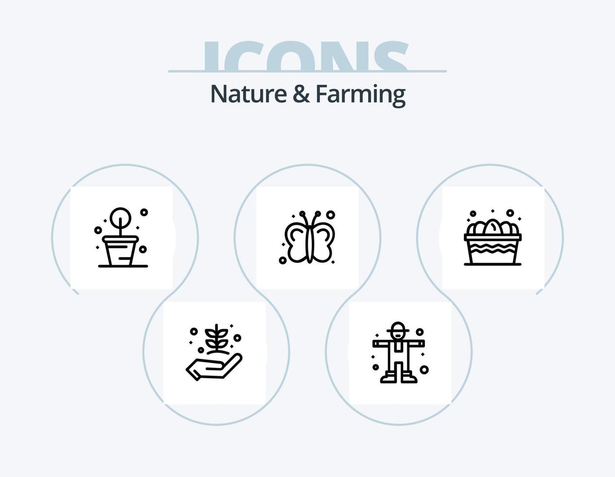 Nature And Farming Line Icon Pack 5 Icon Design. plant. farm. egg. gree. china vector