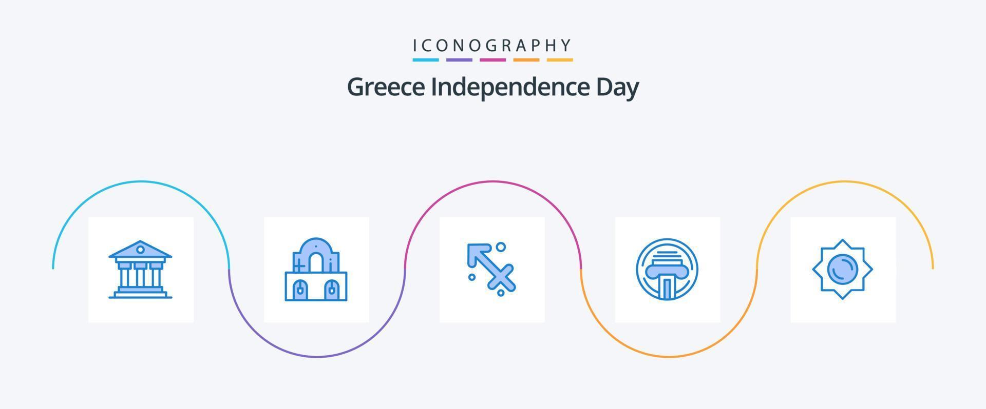 Greece Independence Day Blue 5 Icon Pack Including sunshine. writer. astrology. typewriter. printer vector