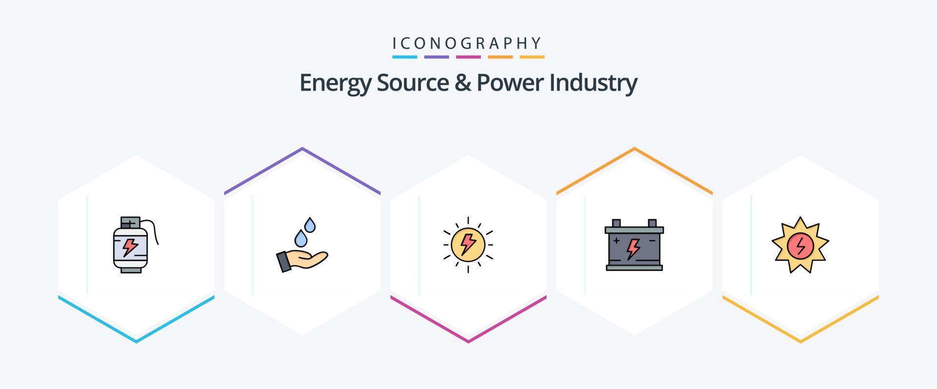 Energy Source And Power Industry 25 FilledLine icon pack including energy. power. energy. battery. charg vector